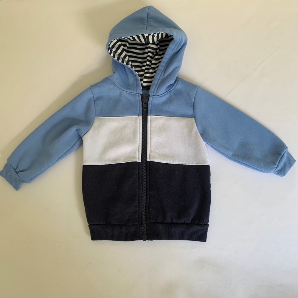 Free Planet Zip Up Hoodie Jacket Kids 24M Blue Colorblock Fleece Nautical Sporty